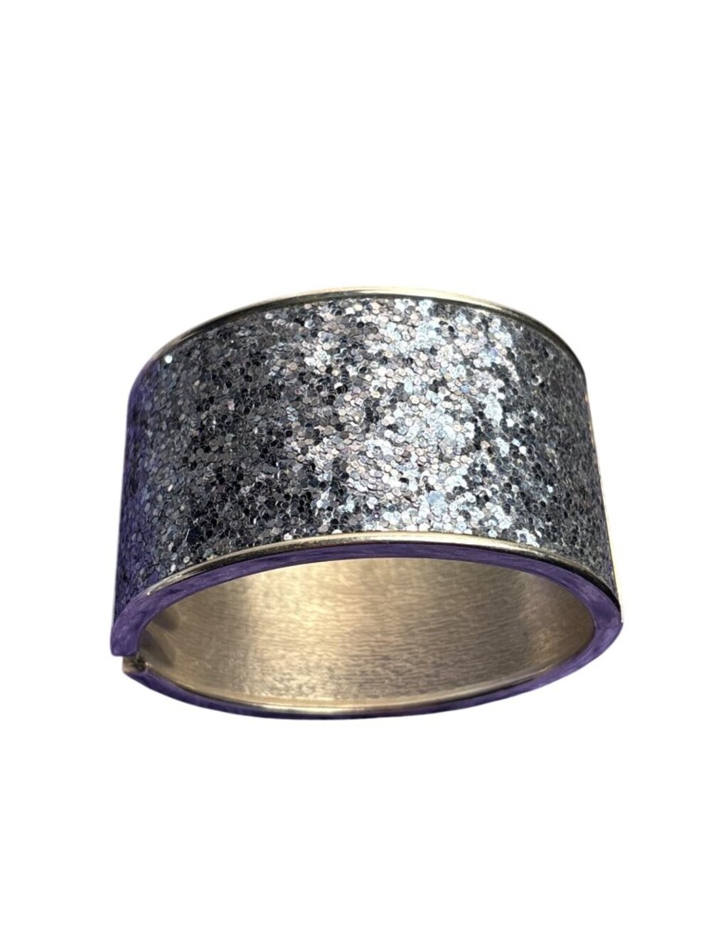 Blue Grey Sequin Hinged Bracelet Silvertone 6.75 inches